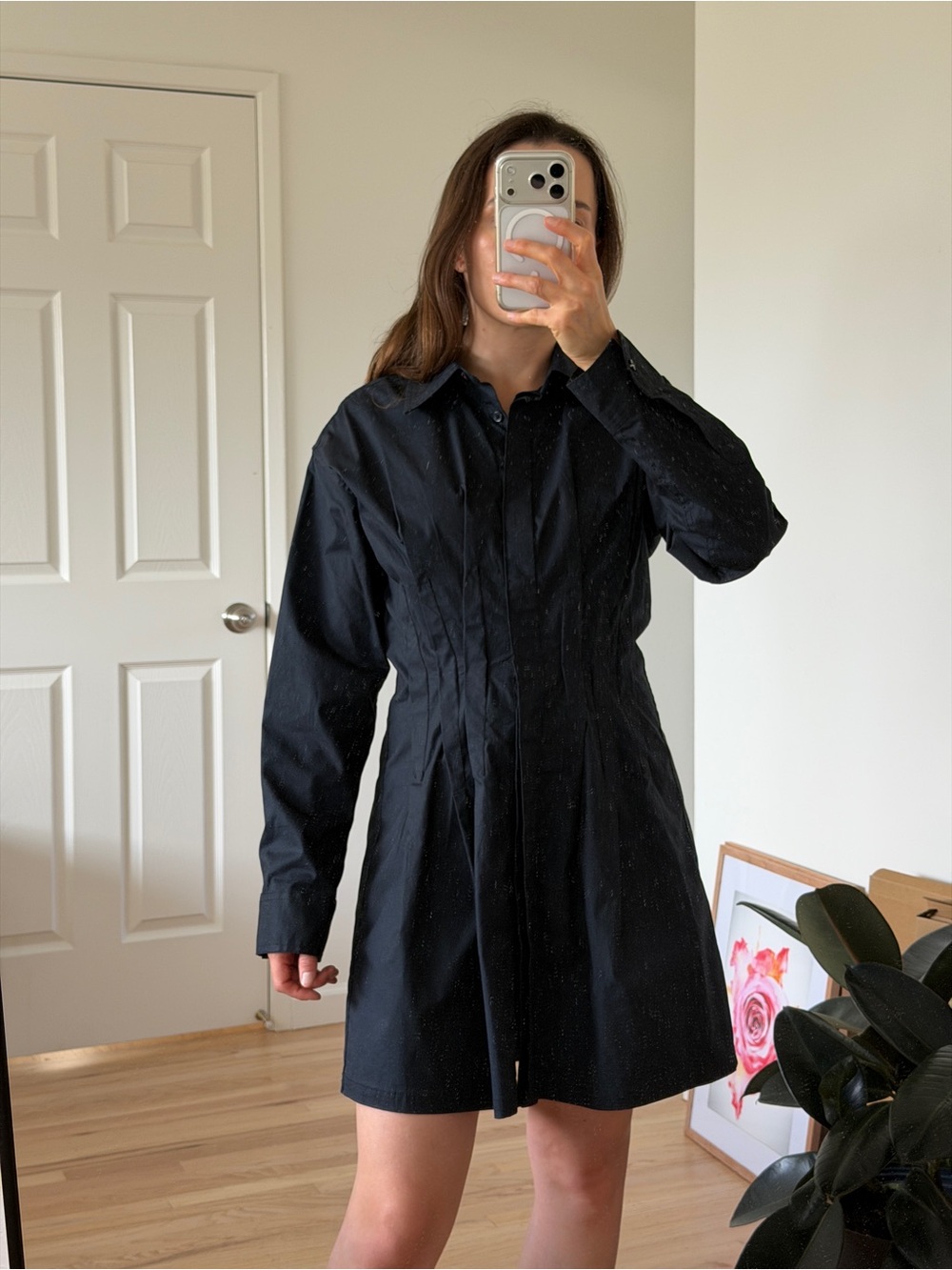 Pilcro Black Poplin Mini Shirt Dress